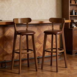 Solid Wood Bar Stool, Mid-Century Style Island Chair, Italian Light Luxury Bar Chair with Backrest, Home High Stool, Retro Bar Stool