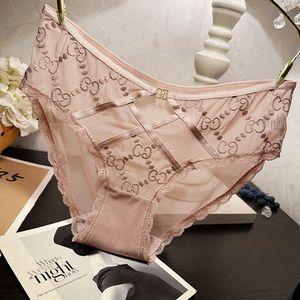 
Fashionable three-dimensional embroidered lace underwear, female sexy mid-low waist hollow transparent and comfortable pure cotton crotch briefs new product
