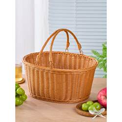 Picnic Hand-Woven Basket, Imitation Rattan Shopping Basket, Picking Basket, Reinforced Country-Style Gift Basket, Fruit Basket, Grocery Basket