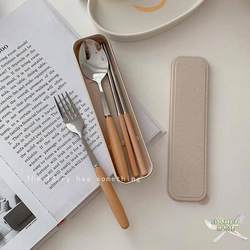 Cute Portable Chopsticks, Spoon, and Fork Set, Stainless Steel, Student Three-Piece Set, Individual Cutlery Box, Single-Person Use