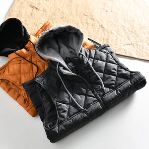 
American single lightweight windproof waterproof autumn and winter men fake two-piece hooded quilted cotton vest thick vest jacket