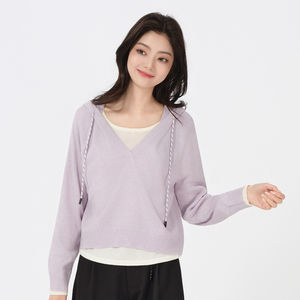 
Fayou 2026 Summer Hooded Fake Two-Piece Knitted Sweater Small Thin Pullover Long Sleeve