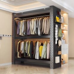 Household Shelf Clothes Rack Open-Style Floor-Standing Wardrobe Dust-Proof Large-Capacity Walk-In Closet Bedroom Multi-Layer Combination Wardrobe