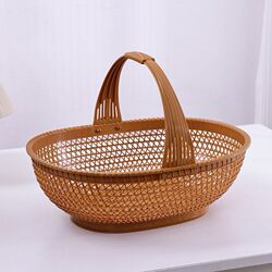 Imitation Bamboo Basket, Hand-Held Basket, Picnic Basket, Bamboo Woven Basket, Shopping Basket, Handmade Vegetable Basket, Rattan Large Basket