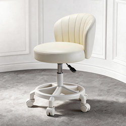 Cream-Colored Makeup Chair, Home Chair with Backrest, Dressing Table Stool, Girls' Bedroom Adjustable Swivel Chair, Manicure Stool with Wheels