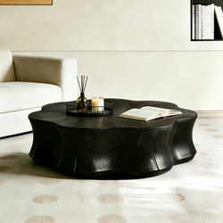 Small Apartment Home Use Light Luxury French Modern Minimalist Living Room Vintage Solid Wood Water Lily-Shaped Minimalist Irregular Coffee Table with a High-End Feel
