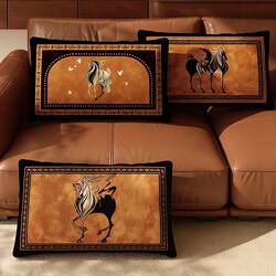 French-Style Orange Long Bolster Pillow for Living Room, Vintage Rectangular Sofa Cushion Set, Retro Waist Pillow Cover for Bed