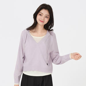 
Mi Shiwei 2026 summer new hooded fake two-piece sweater women's tops small thin pullover long sleeves