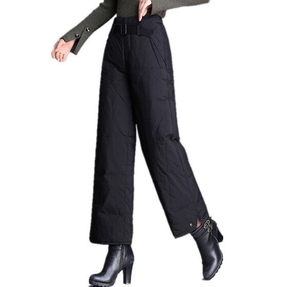 
Casual down cotton pants women's outer wear wide leg pants 2021 winter new style high waist slimming literary versatile warm down pants