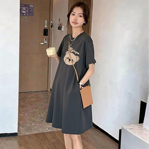 
Maternity wear pure cotton short-sleeved T-shirt dress Korean style summer loose belly-covering mid-length dress for small pregnant mothers