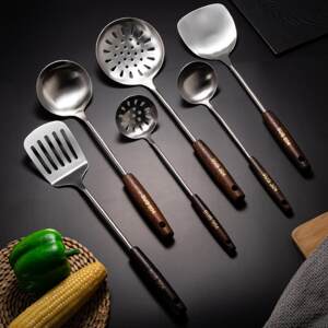
Stainless steel spatula with wooden handle, cooking spatula, soup spoon, slotted spoon, frying spatula, sewing DIY materials, tools and finished products