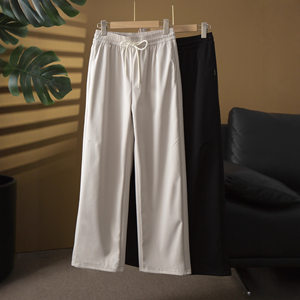 
90 goose down wide leg pants for women solid color warm thickened plus velvet loose straight pants with elastic waist down pants