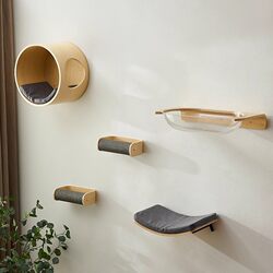 Solid Wood Cat Climbing Frame, Wall-Mounted, Space-Saving, Integrated Cat Scratching Post, Suitable for All Seasons, Cat Climbing Toy