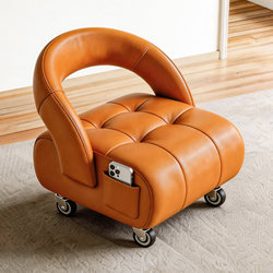 High-End Silent Swivel Stool with Backrest for Home Use, Italian-Style Small Chair with Universal Wheels for Living Room