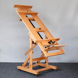 
DHJ-2 single rocker solid wood floor-standing hand-cranked large easel flat and vertical dual-purpose adjustable professional oil easel