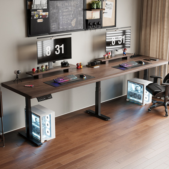 
Pu Zhiya black walnut solid wood double electric lifting table computer table large desk office desk workbench