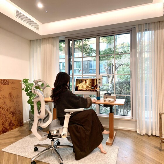 Pu Zhiya Intelligent Electric Lift Table Cherry Wood Intelligent Workbench Home Desktop Computer Table Solid Wood Desk