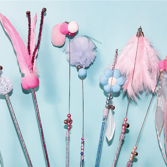 Feather wire cat teasing stick, fur ball, bell cat teasing stick, bite resistant long stick, fairy stick, cat toy cat teasing stick