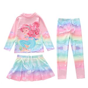 Children's swimsuit female new split sunscreen girls swimwear long -sleeved trousers small middle school children student girl swimsuit
