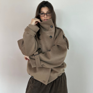 
ICVIBE short model god proportion stand collar styling + warm hem elastic 50% wool short coat