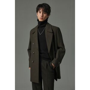 W2X autumn and winter 780g heavy short wool woolen coat men's shoulder shoulder fashion design feel Nizi windbreaker jacket
