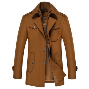 Winter woolen woolen coat men's thickened warmth and warm middle and elderly men, middle -length men's trench coat double -layer collar jacket

