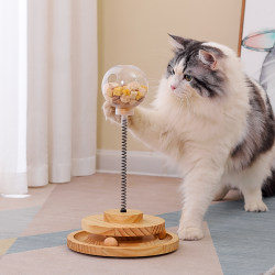 Solid Wood Cat Toy Teaser Stick Treat Ball Dog and Cat Self-Entertainment Boredom Relief Automatic Cat Food Snack Pet Feeder