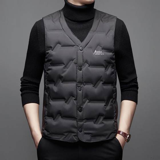 New winter down vest vest for men middle-aged and elderly dads V-neck close-fitting white duck down warm vest