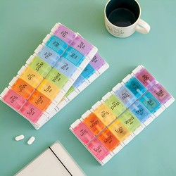 Pop-Up Lid Weekly Large-Capacity 14-Compartment Pill Box, Seven-Day Medicine Organizer, Food-Grade Storage and Dispensing Box