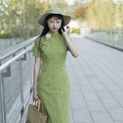 Šest Provincií Qingshan Plně Otevřené Cheongsam Ženské Tenké šaty Denní Růžové Myšlenky Mechově Zelená Léto Nový Styl