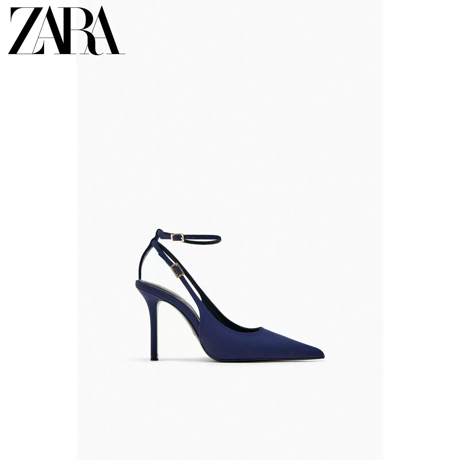 ZARA2023秋季新品女鞋蓝色丝缎质感露跟高跟鞋2211210 400-Taobao