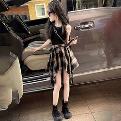 Korean Style Outfits for Older Girls, Summer 2026 New Children's Trendy Summer Plaid Skirt, Stylish Suit Skirt for Girls