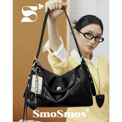 Smosmos【Captain Bag】2025 Original Underarm Black Leather Crossbody Niche Single Shoulder Commuter Bag for Women