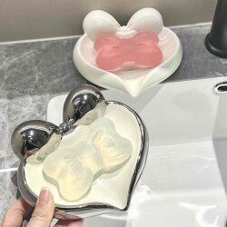 Cute bow ceramic soap dish hygiene