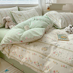 Fresh and Simple Thickened All-Cotton Bedding Four-Piece Set, Pure Cotton 2025 New Style Bedding, Dormitory Bed Sheet, Duvet Cover, Three-Piece Set