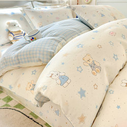 Class a All-Cotton Four-Piece Bedding Set Pure Cotton 2025 New Cartoon Student Dormitory Bedding Sheet Duvet Cover Three-Piece Set 4