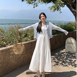 Plus Size Fat Girl 2026 Spring New Solid Color White Spaghetti Strap Dress, Feminine and Unique, Niche Style, Slimming Shirt