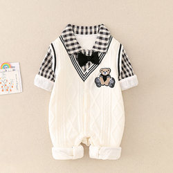 Infant Jumpsuit, Boy Baby's Preppy Style Outdoor Crawling Suit, Newborn Cute Romper, Spring and Autumn Full Moon Dress