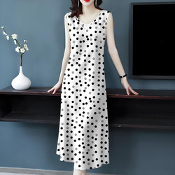 2025 Summer New Style Slim-Fit Age-Reducing Belly-Covering Mother's Wear Printed Tank Top Mid-Length Dress for Women
