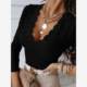 European and American Speed ​​Sales Spring and Autumn Fashion V-neck Lace Slim Slim white long-sleeved T-shirt bottoming shirt female T-shirt