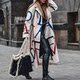 New autumn large-size women's clothing European and American style casual loose slim printed windbreaker lapel woolen coat coat
