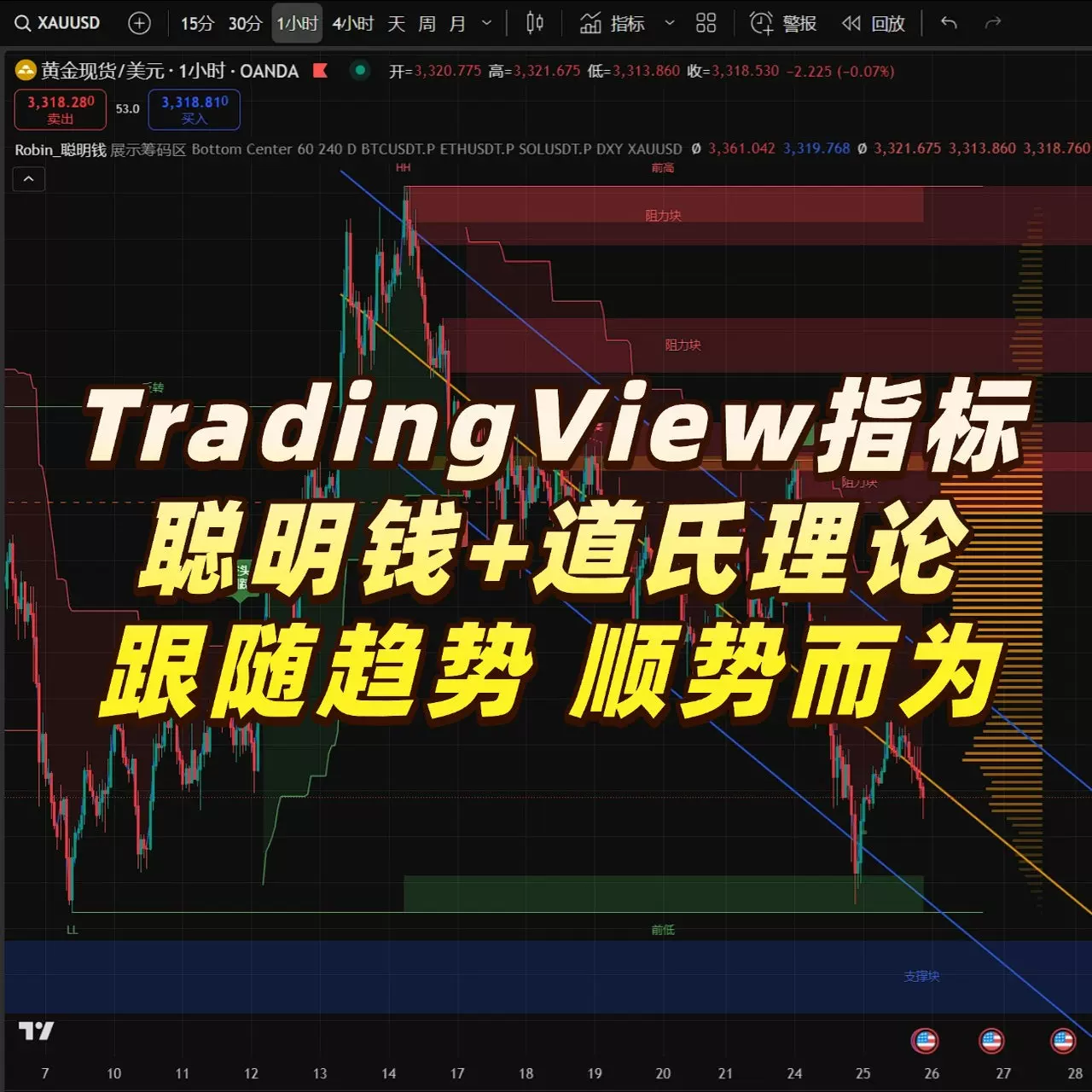 正版TradingView高阶指标ICT订单流SMC聪明钱道氏理论信号系统