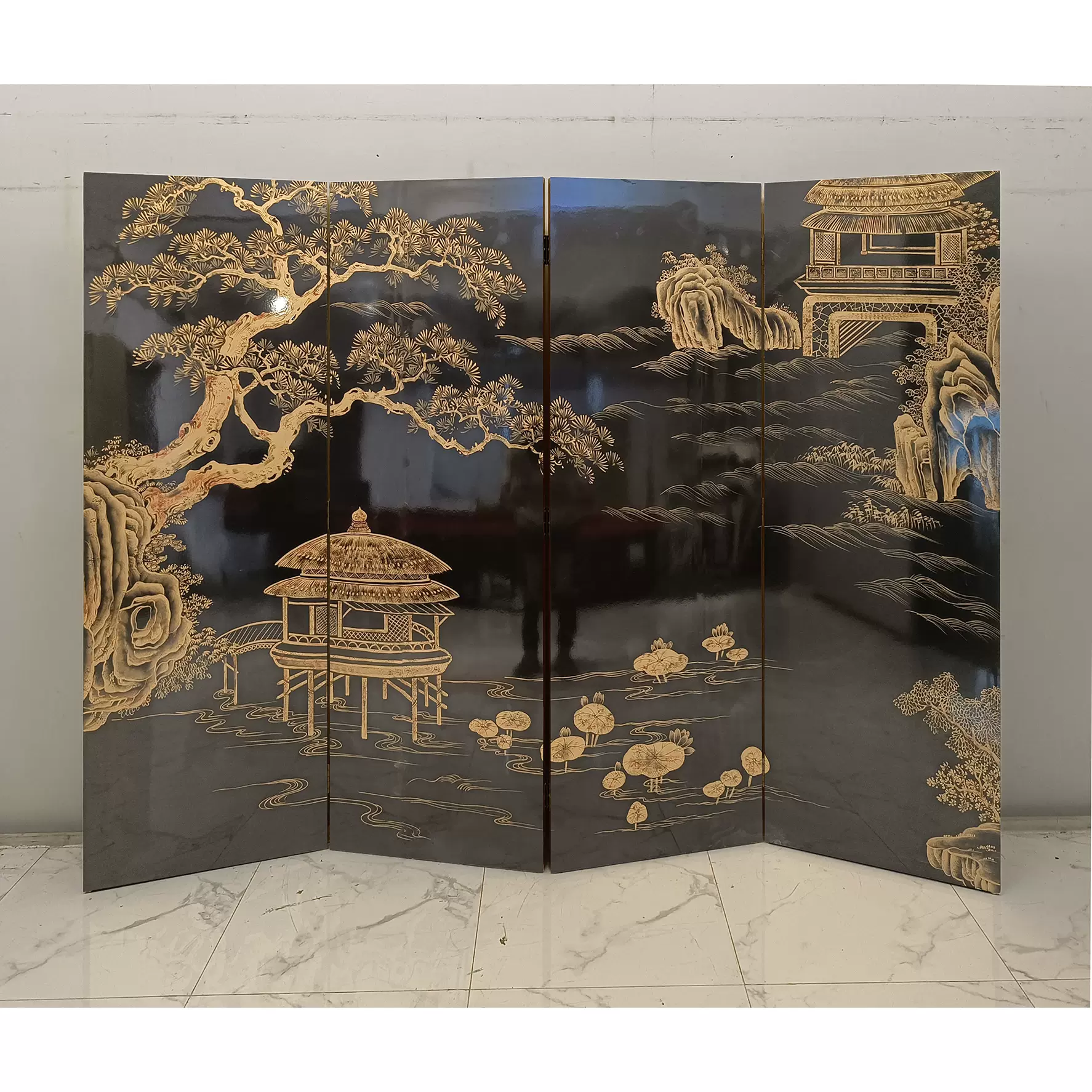 金屏風 手書き 金箔 屏風 和風 茶道 建具 仕切り イ