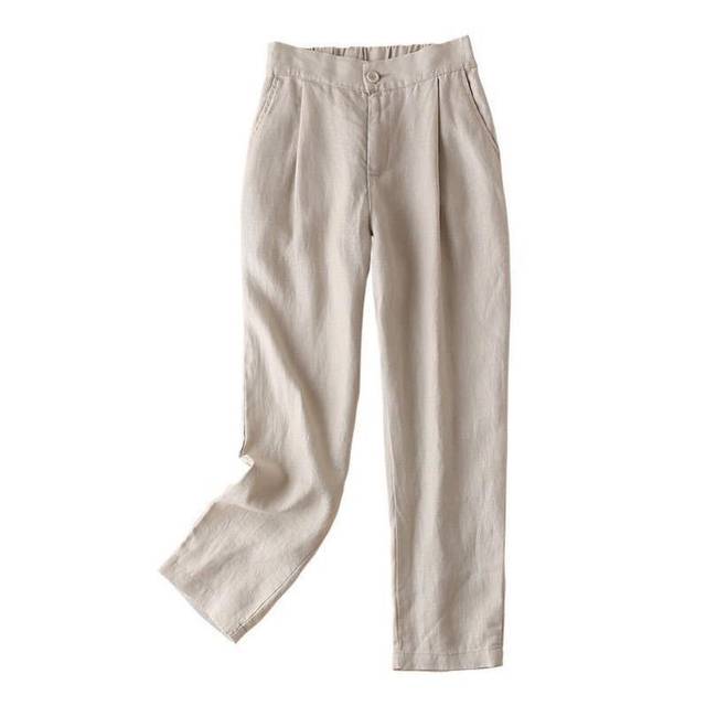 Japanese high-quality cotton and linen nine-point women's trousers with ...