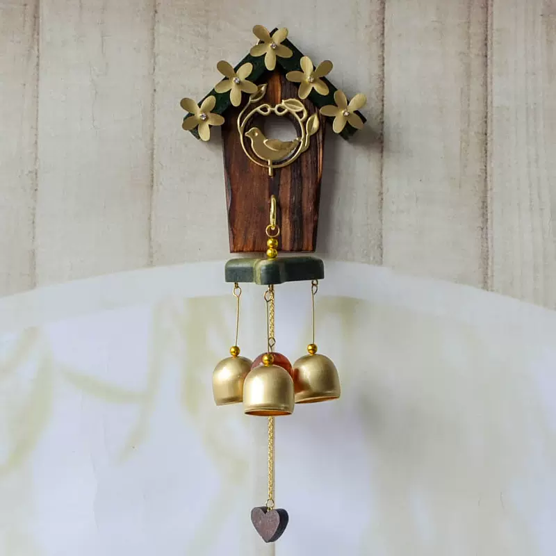 宜栖创意日式风铃爱巢金属实木铜风铃铃铛挂饰门饰
