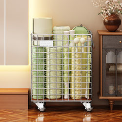 Large-Capacity Yoga Mat Storage Basket for the Living Room, Floor-Standing Fitness Equipment Storage Rack, Movable Yoga Tool Trolley