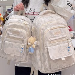 Schoolbags for Junior High School Girls with Printed Bears, High-Capacity, High-Appearance Computer Backpacks for High School Students and Elementary School Girls