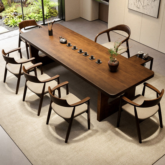 
New Chinese style solid wood large board tea table and chair combination office modern simple light luxury log living room home tea table