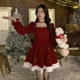 Large size fat mm sweet Christmas atmosphere sequin velvet waist dress for women in autumn and winter slim princess puffy skirt