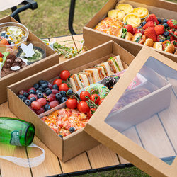 Picnic Box, Lunch Box, Disposable Packaging Box, Spring Outing Camping Outdoor Trendy Kraft Paper Barbecue Snack Sushi Box